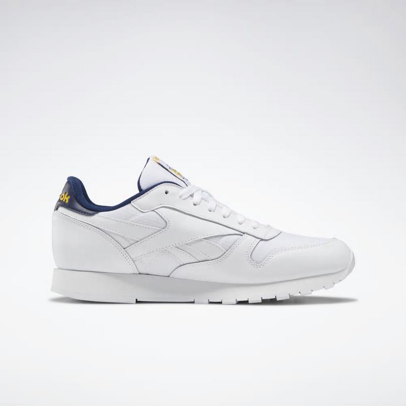 Tenisi Reebok Classic Leather Barbati Albi/Bleumarin/Galbeni Romania YU5405PI